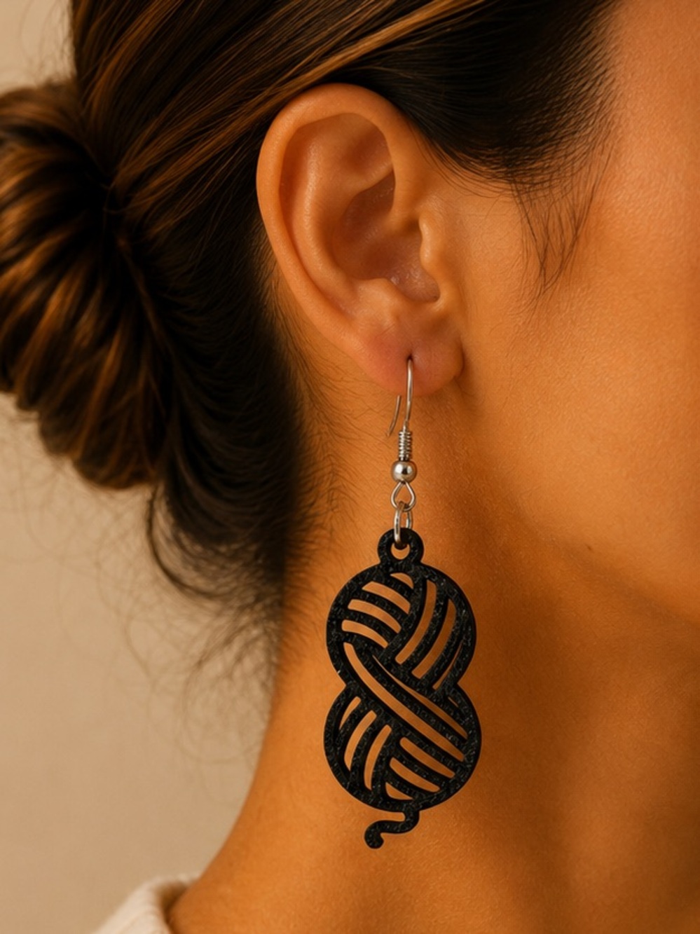 Black Knit Ball Yarn Drop Earrings